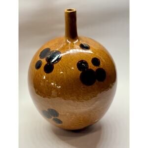 Maitland-Smith Ceramic VASE Ribbed yellow- gold Glaze Modern Minimalist